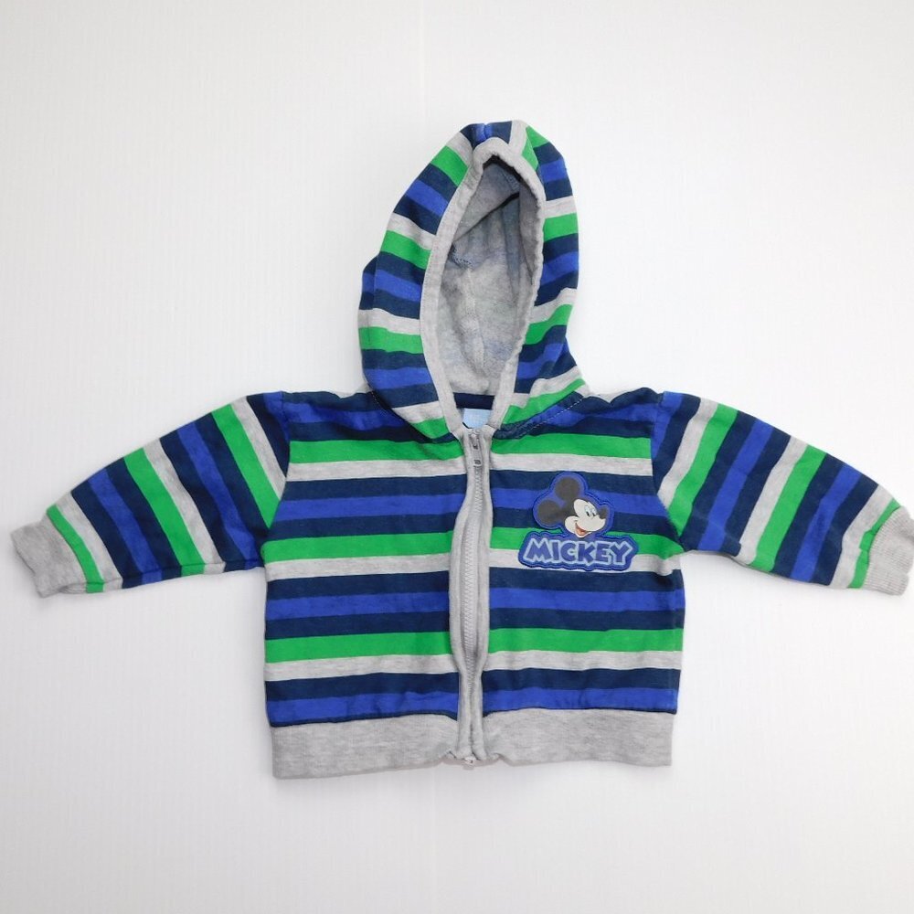 Disney Mickey Mouse Blue Green Striped Full Zip Hoodie Baby Boy 3-6 months 3M 6M